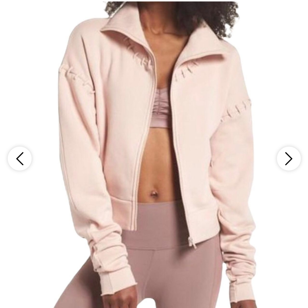 SOLD ALO yoga splice cropped jacket pink athleisure athletic sweatshirt full zip